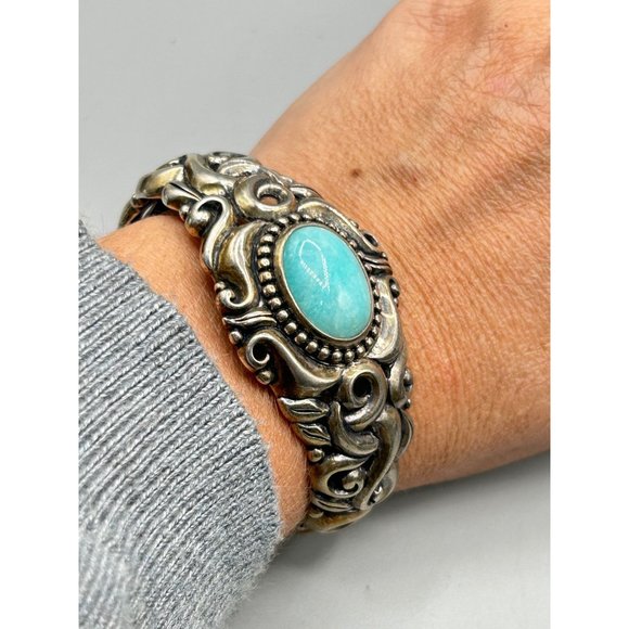 Carolyn Pollack Cuff Bracelet Relios Sterling Silver Bracelet Blue Larimar Stone - Picture 12 of 12